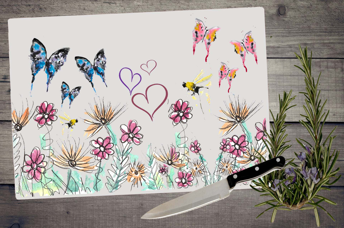 Flower and butterfly chopping board / Worktop saver