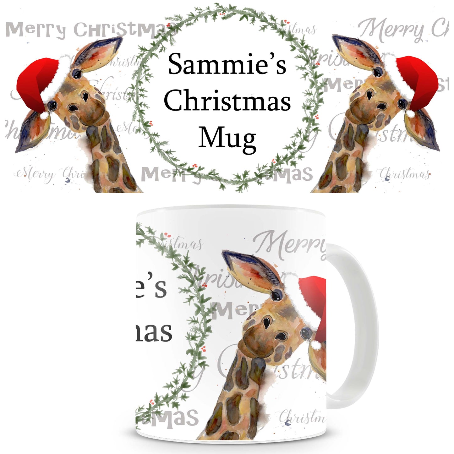 Christmas Dotty giraffe mug personalised