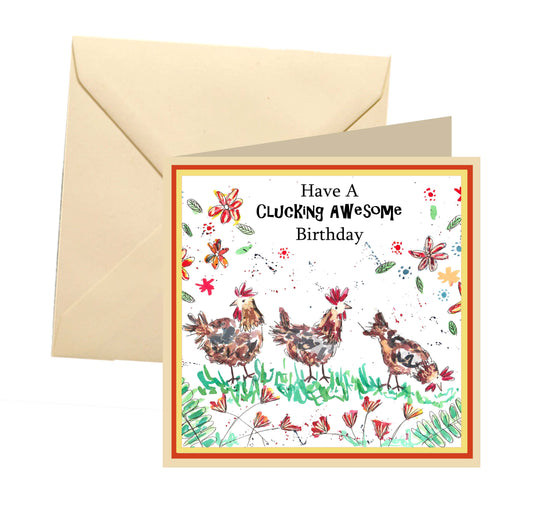 Clucking Awesome chicken/hen birthday card