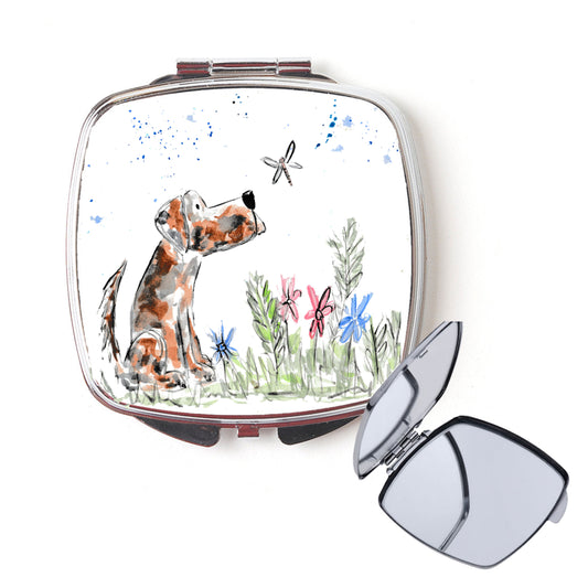 Dog and butterfly compact mirror
