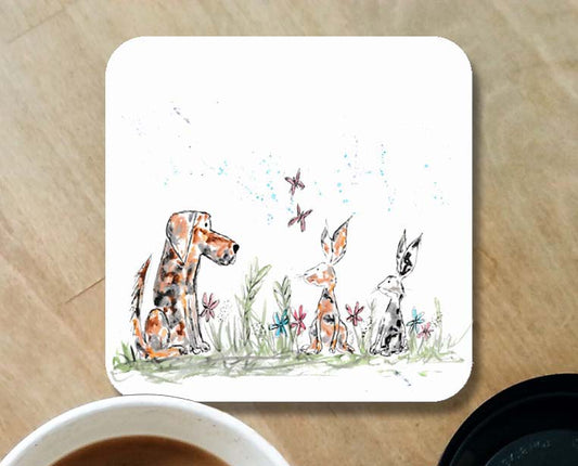 Meadow dog and rabbit coaster