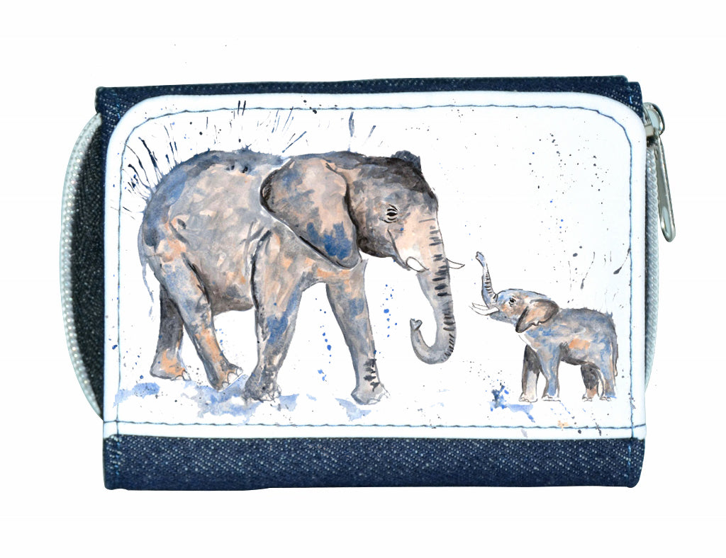 Elephant family denim purse