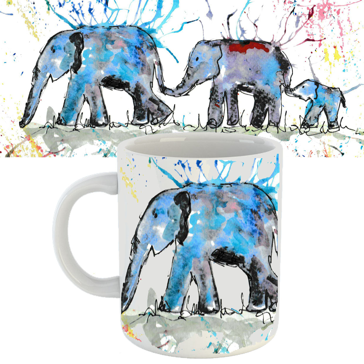 Elephant family row mug