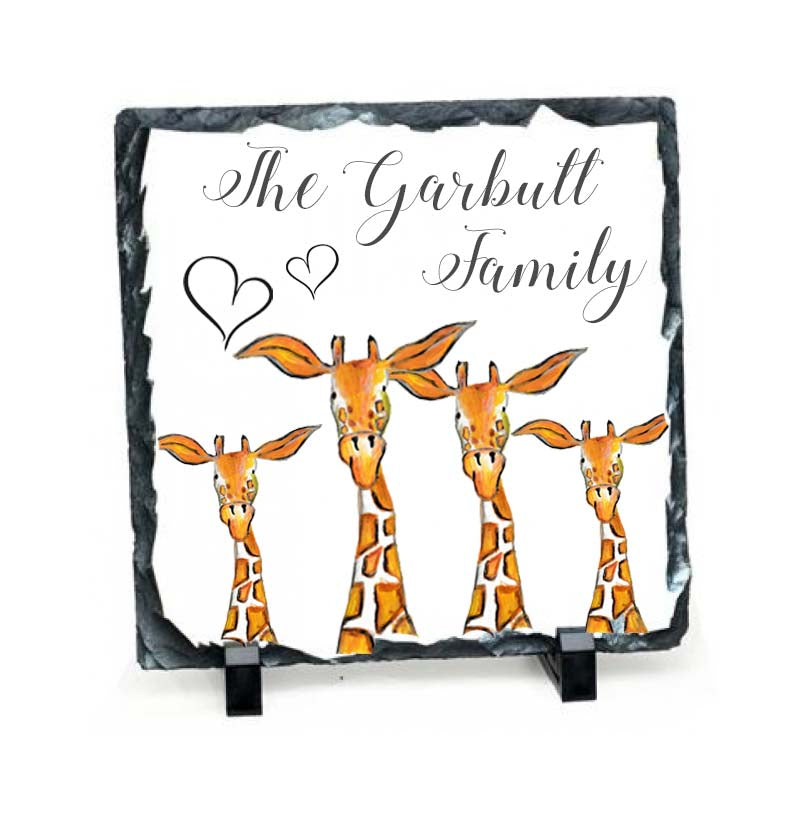 Family giraffe slate plaque