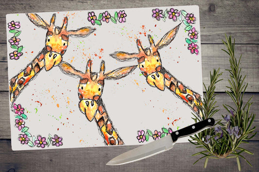 Floral giraffe chopping board / Worktop saver
