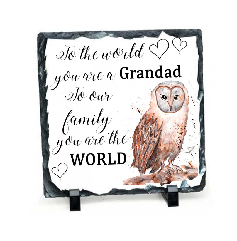 Grandad owl slate plaque