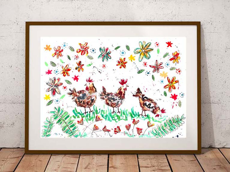 Hens- clucking around fine art print