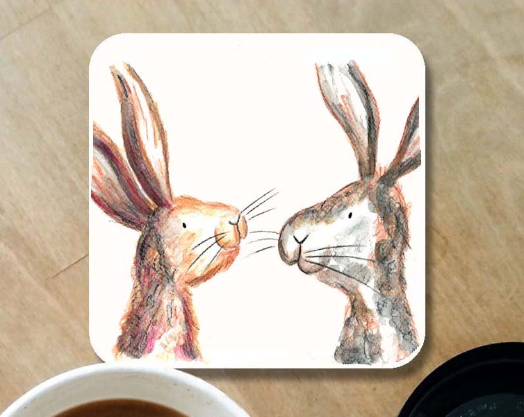 Mia and Oscar rabbits coaster