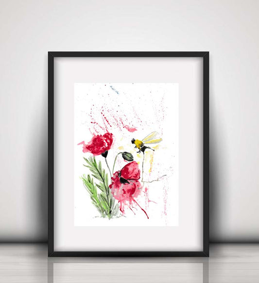 Poppy and bee fine art print