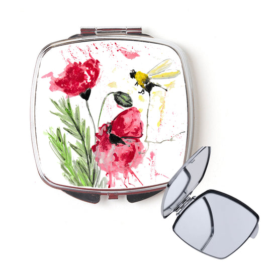 Poppy and bee compact mirror