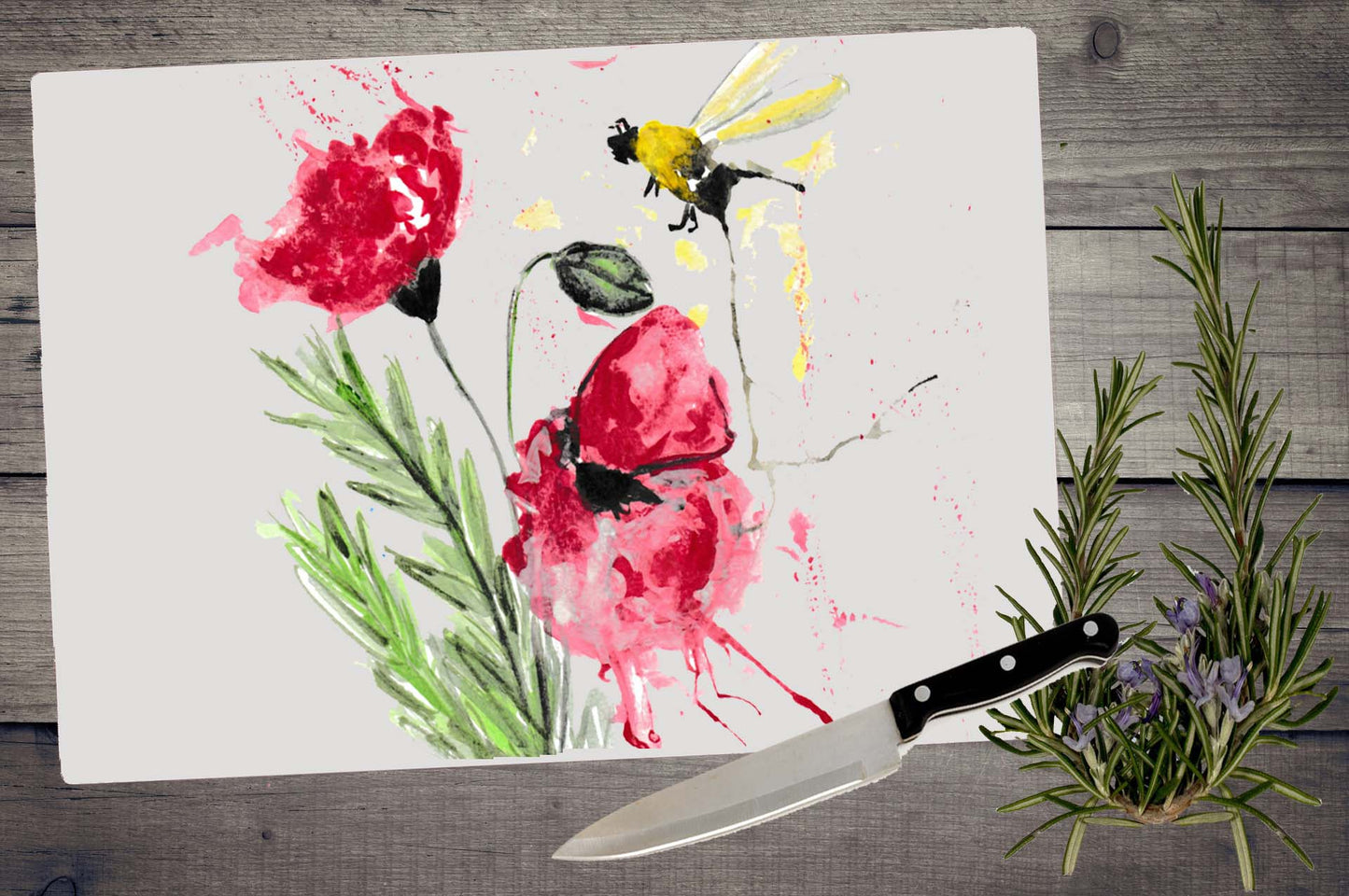 Poppy and bee chopping board / Worktop saver