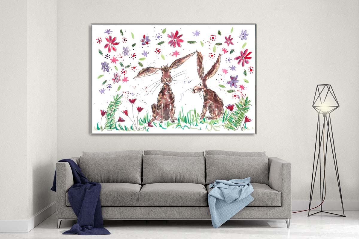 Rabbits 'Hopping around' canvas- Ready to hang