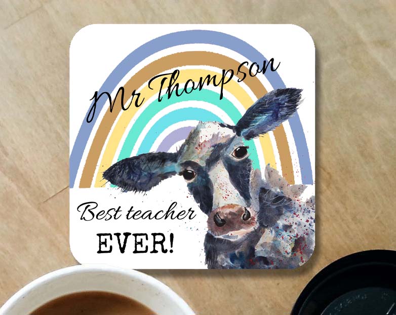 Teacher cow coaster - personalised