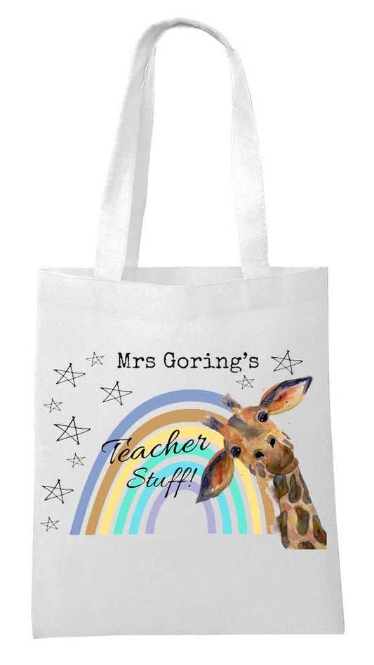 Teacher giraffe Tote shopping bag personalised