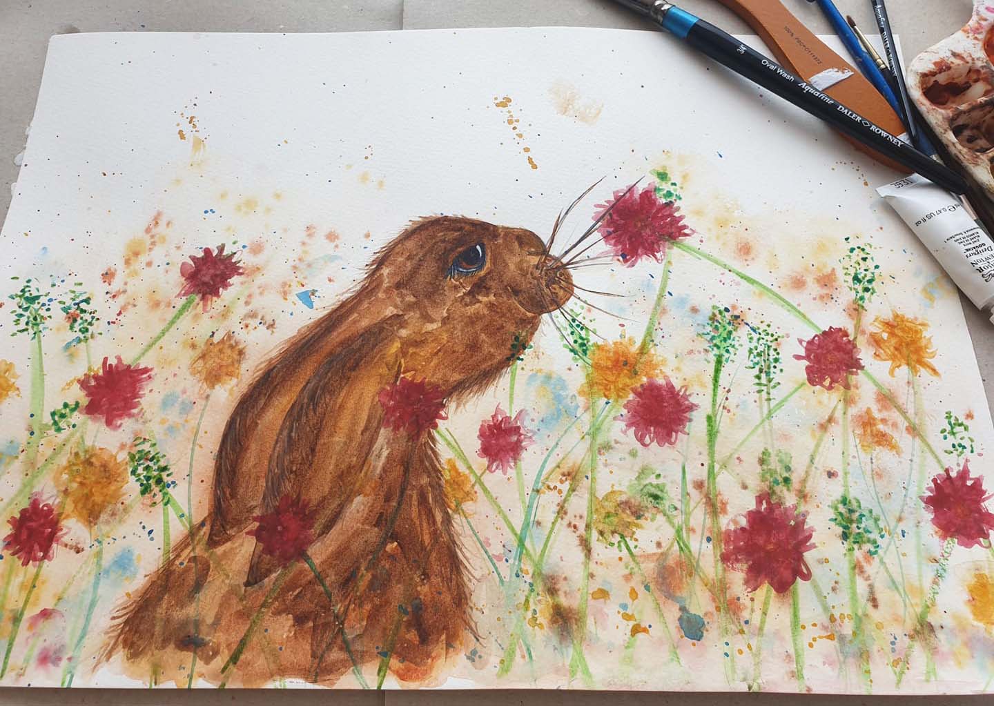 Hare original painting 'Thistle'